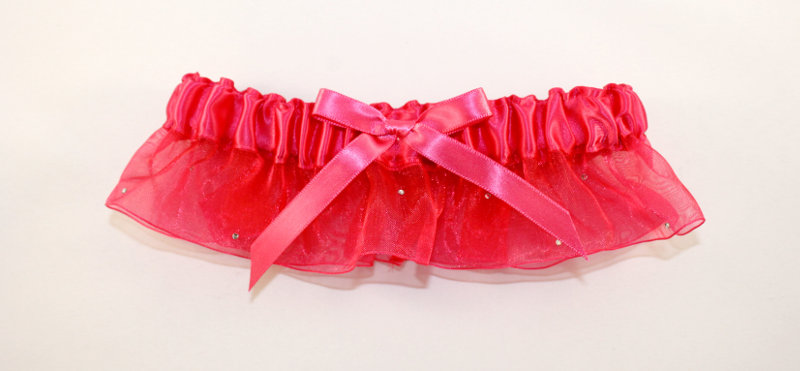 Hot Pink Garter with Crystals